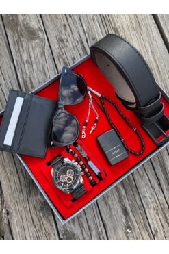DEEPWELL Erkek Kol Saati Kemer Gözlük Kartlık Çakmak Tesbih Bileklik Seti Pk105