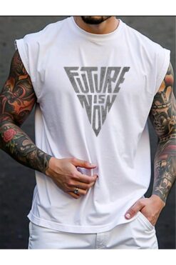 FAVORİST FUTURE Baskılı Kolsuz tshirt Erkek Sıfır Kol Giyim Spor Giyim Oversize T-SHİRT