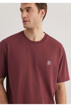 Mavi Logo Nakışlı Kırmızı Tişört Loose Fit / Bol Rahat Kesim 067074-70396