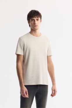 Avva Erkek Bej Soft Touch Bisiklet Yaka Düz Modal T-shirt B001171