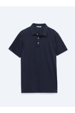 Kip Lacivert Bisiklet Yaka Pamuk Karışımlı T-Shirt