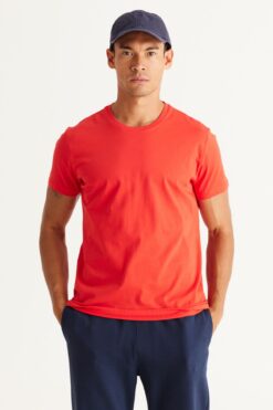 AC&Co / Altınyıldız Classics Erkek/unisex Kırmızı %100 Pamuk Slim Fit Dar Kesim Bisiklet Yaka Basic Tişört