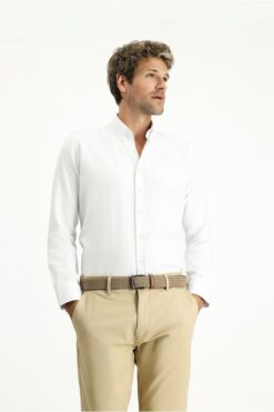 Kiğılı Uzun Kol Slim Fit Düğmeli Yaka Oxford Pamuklu Kolay Ütülenebilir Gömlek