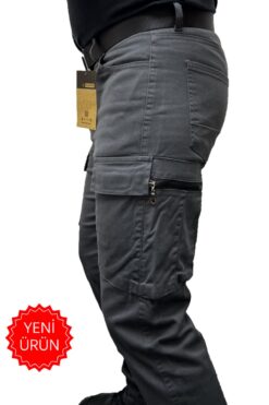 Polviton Erkek Kargo Pantolon Taktikal Füme Slim Fit Cepli Pantolon