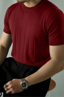 VİP LOKAL Bordo Örme Triko Tshirt