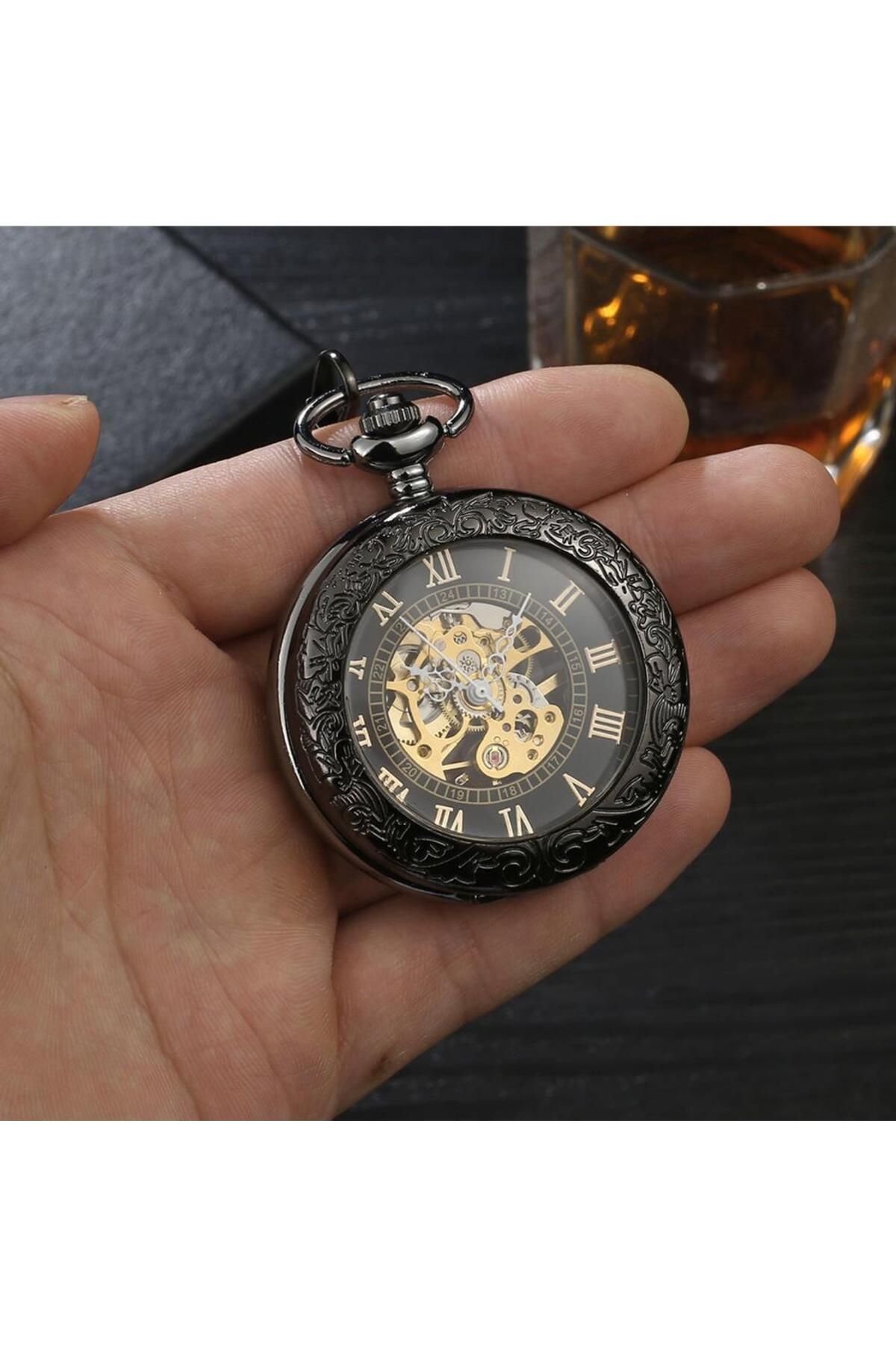 valkyrie Kutulu Kurmalı Köstekli Mekanik Iskelet Cep Saati Bsy-08 - Görsel 3