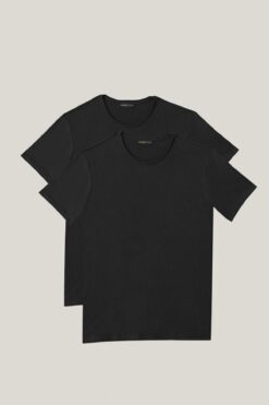 AC&Co / Altınyıldız Classics Erkek Siyah Slim Fit Dar Kesim Bisiklet Yaka %100 Pamuk 2'li Tişört Paketi