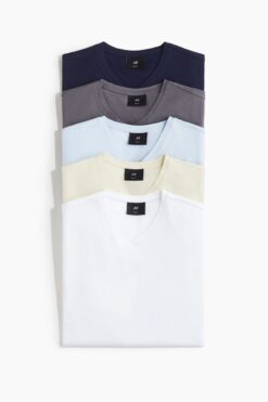 H&M 5'li V Yakalı Tişört Slim Fit