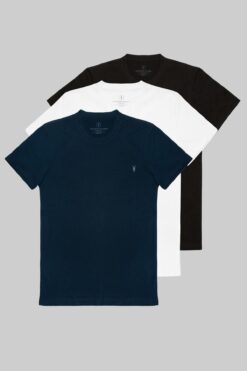 COMBİNE MİCHAİL Erkek Siyah Beyaz Lacivert %100 Pamuk 3 Lü T-shirt Paketi