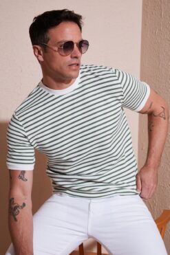 Buratti Pamuklu Çizgili Regular Fit Bisiklet Yaka T Shirt Erkek T SHİRT 5903005