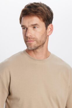 Tudors Unisex Oversize Geniş Kesim %100 Pamuk Yumuşak Dokulu Basic Bisiklet Yaka Bej Tişört