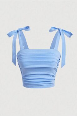 World Fashion Trends WFT5023B Fiyonklu Geniş Askılı Crop Bluz
