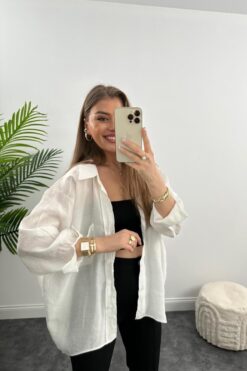 Maxi İdol Lüx Kalite Basic Salaş Gömlek Beyaz