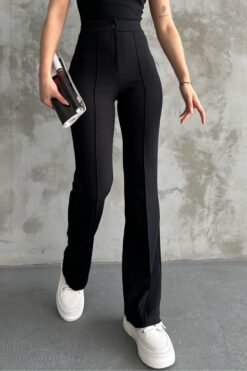 macharel jeans Kadın Siyah Yüksek Bel Toparlayıcı Ispanyol Paça Palazzo Pantolon