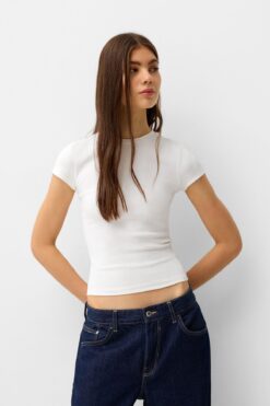 Bershka Kısa kollu bisiklet yaka t-shirt