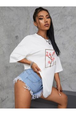 uyguntarz Unisex Kiraz Ağacı Baskılı Tasarım Tshirt