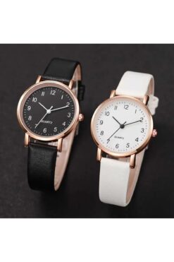 SAQ Siyah & Beyaz 2'li Set Quartz Kadın Kol Saati