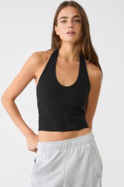 VODENS Kadın Siyah Halter Yaka Crop Top Body