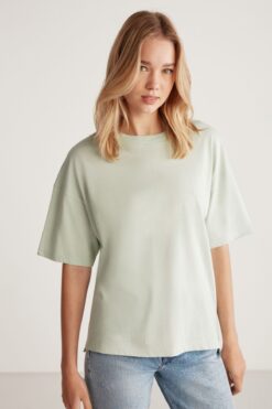 GRIMELANGE Jemmy Kadın Relaxed Kalıp Bisiklet Yaka %100 Pamuk Kısa Kollu Basic Mint Yeşil T-shirt