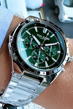 Tom Jones Erkek Kol Saati 3 Atm Su Geçirmez Yeşil Renk Çelik Kordon Bileklik Tjeg2035c3