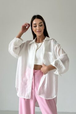 ELLEGANT Yeni Sezon Oversize Kadın Keten Gömlek