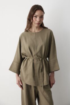JASTE Kadın Keten Oversize Üst Bluz & Lastikli Bol Paça Pantolon İkili Takım