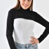 mirach Siyah Dik Yaka Boyunluklu Kolluk Penye Pamuk Bolero Crop Yarım Balıkçı Boyun Uzun Kol