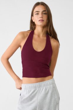 VODENS Kadın Koyu Bordo Halter Yaka Crop Top Body