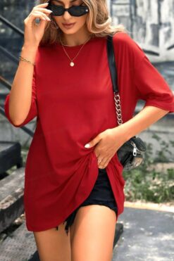 Teenage Millionaire Kırmızı Basic Düz Baskısız Oversize Salas Boyfriend Kadın T-shirt