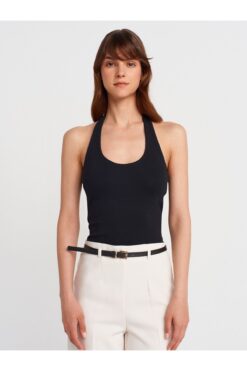 Dilvin 21052 Halter Yaka Top-Siyah