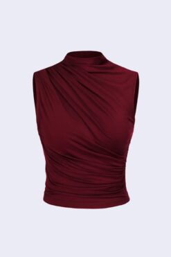 World Fashion Trends 6071 Kolsuz Büzgülü Bordo Crop Bluz