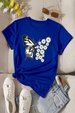 uyguntarz Pamuklu Papatya Kelebek Tasarım Tshirt