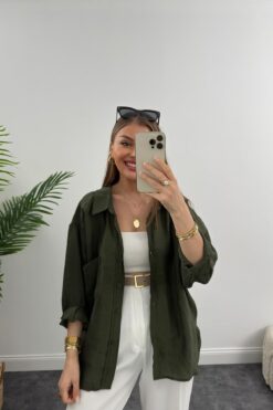 Maxi İdol Lüx Kalite Basic Salaş Gömlek Haki