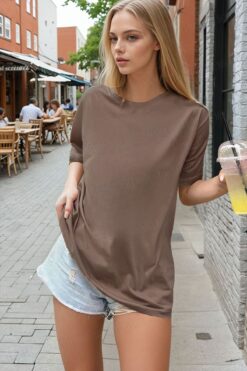 Teenage Millionaire Kadın Kahverengi Basic Düz Baskısız Oversize Salas T-Shirt