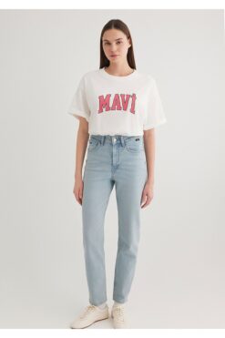 Mavi Logo Baskılı Beyaz Tişört Oversize / Geniş Kesim 1600843-80194