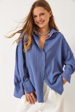 Bianco Lucci Kadın Düşük Omuz Oversize Basic Bürümcük Gömlek 60392 60271069