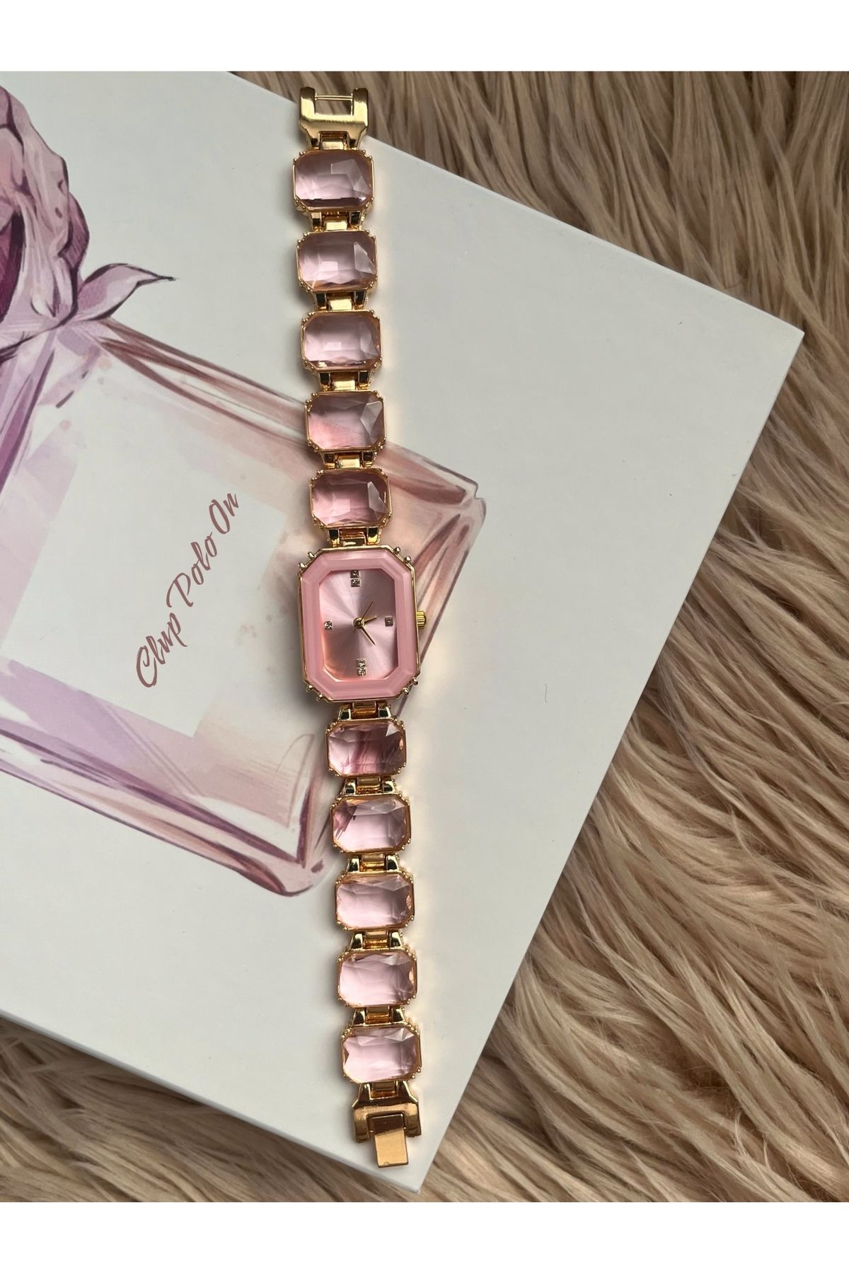 CLUPPOLOON Kesme taşlı pembe kadın kol saati