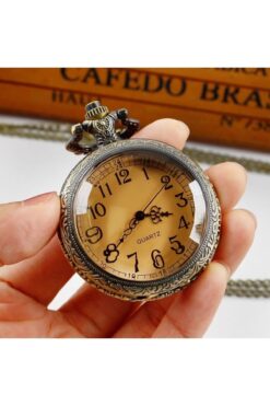 Hediye Sahibi Kişiye Özel Retro Cam Kapaklı Quartz Köstekli Cep Saat