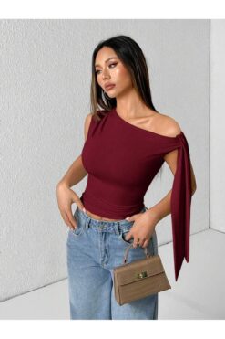 meren like your style bordo Uzun Kolsuz Atlet Üstü Yaz Modası omuzu bağlama detaylı