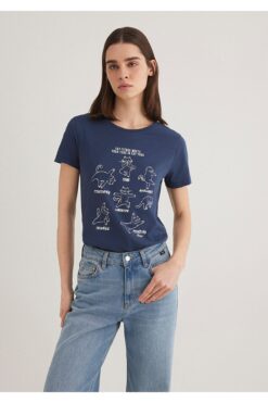 Mavi Kedi Baskılı Lacivert Tişört Slim Fit / Dar Kesim 1612205-70487