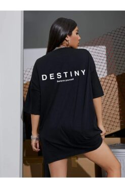 Genel Markalar Kadın Destiny Baskılı Oversize Penye T-shirt Tişört