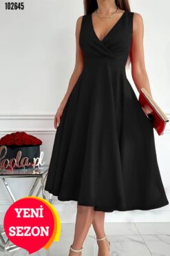 Kokosh moda Kadın Kruvaze Yaka Kloş Midi Elbise