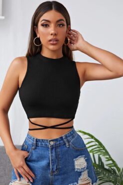 Imoda Kadın Siyah Çapraz Bağlamalı Crop Top Bluz