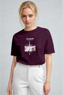 Millionaire Kadın Mürdüm Paris Regular Fit Normal Kalıp T-shirt