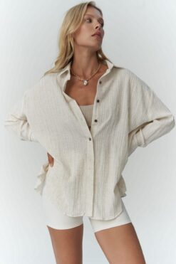 MAİ COLLECTİON Durres Bej Oversize Gömlek