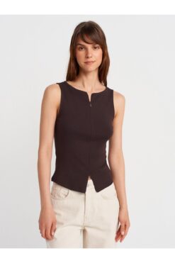 Dilvin 31764 Fermuar Detaylı Top-Koyu Kahve