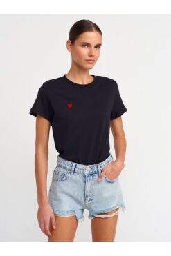 Dilvin 30584 Bisiklet Yaka Pamuklu T-shirt-Siyah