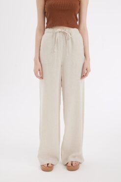 DeFacto Keten Karışımlı Pantolon Wide Leg Geniş Bol Paça Üç Cepli Normal Bel Basic Düz Standart Boy C4545ax2