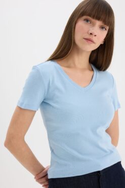 DeFacto Slim Fit Dar Kesim V Yaka Basic Düz Ribana Kısa Kollu Tişört I1080az25sp