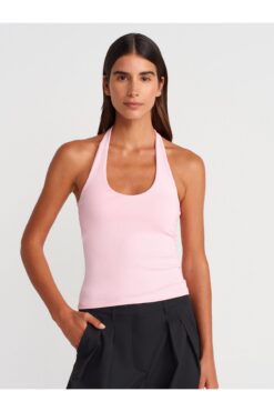 Dilvin 21052 Halter Yaka Top-Toz Pembe